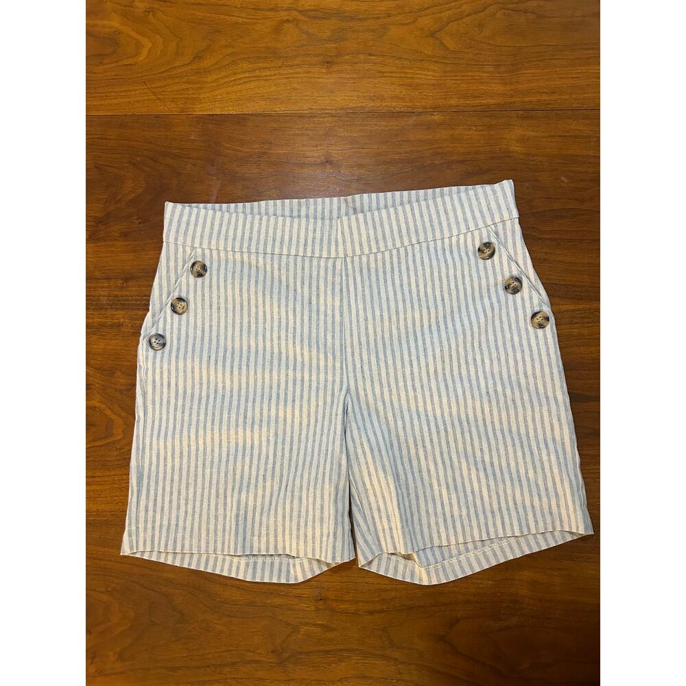 Blue Pinstripe VERVE Blues Pull up Stretch Linen Shorts‎ - (Women's XL)